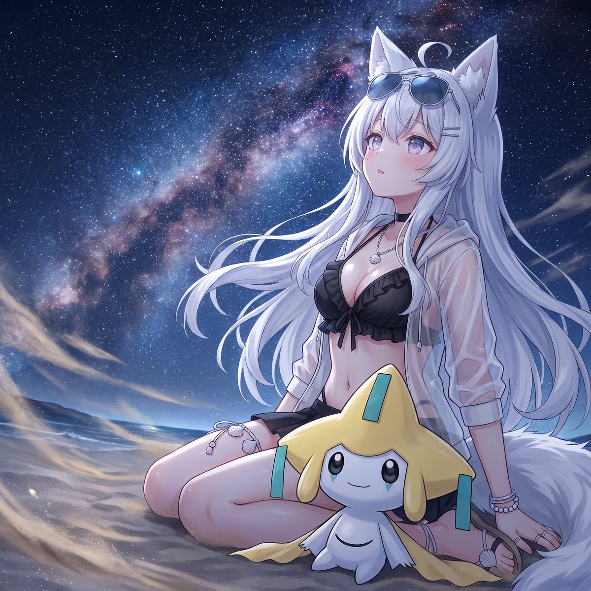KIMUSAN9999's tweet photo. [AIイラスト]
七夕

#AIイラスト #七夕 #七夕2026 #東方 #ポケモン #イラスト #ルーミア #藤原妹紅 #蓬莱山輝夜 #ジラーチ https://t.co/fIJhxpUeMW