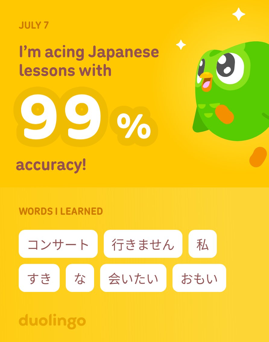 aketsum1's tweet photo. I’m learning Japanese on Duolingo! It’s free, fun, and effective. https://t.co/qVUHmjDInv