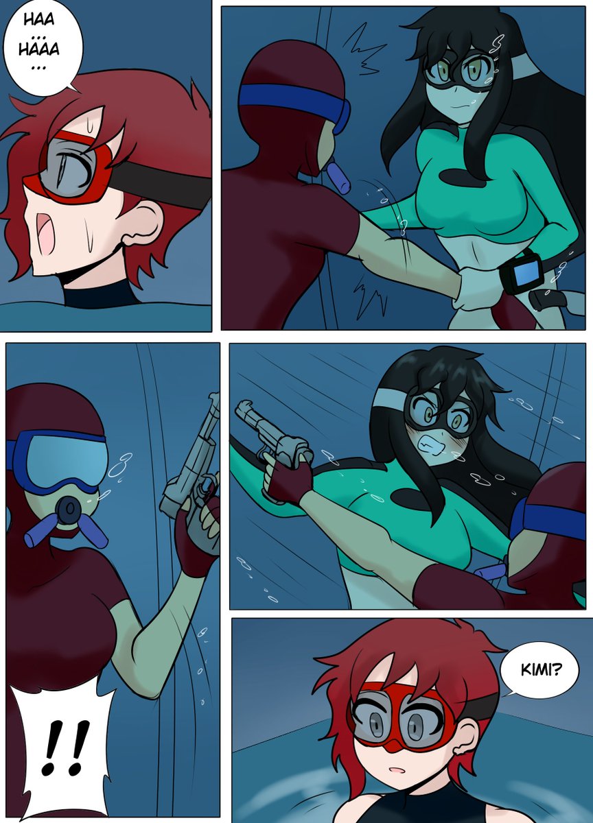 jimliesman's tweet photo. COM: While Ruby (RWBY) is taking a much needed fresh air, just a few meters under her, Kimi (OC) fights the pirate to defend both the diamond bag and Ruby. But even if she's doing good now, she might need air soon... https://t.co/iglh243akY