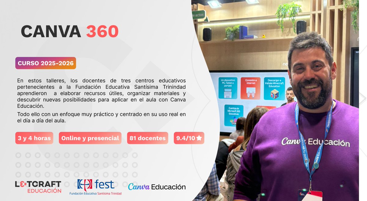 L3TCRAFT_EDU's tweet photo. 📢 Nueva formación finalizada con @centrosFEST  en @trinitariosM, Valdepeñas y @Trinitariasmlg 

Han trabajado Canva Educación para crear recursos útiles y aplicables al aula.

¡Gracias por la confianza! https://t.co/EFDl83Vndw