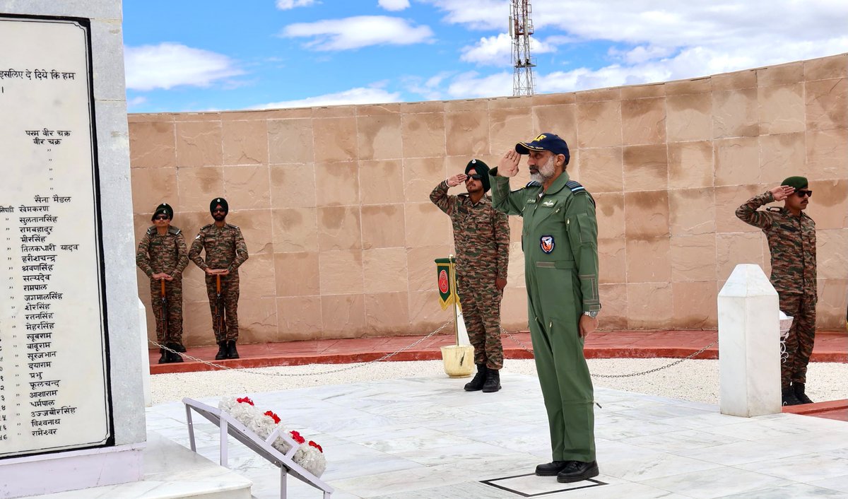 firefurycorps's tweet photo. Air Chief Marshal Amar Preet Singh Pays Homage at Rezang La Memorial 🇮🇳

On 07 Jul 2026, Air Chief Marshal Amar Preet Singh, PVSM, AVSM, Chief of the Air Staff, accompanied by Mrs Sarita Singh, paid homage at the Rezang La Memorial, honouring the unparalleled valour and supreme sacrifice of the Bravehearts of the Battle of Rezang La.

The visit commemorated the extraordinary courage and unwavering devotion to duty of the heroes of Rezang La, whose legacy continues to inspire generations of warriors and reinforces the enduring spirit of jointness among the Armed Forces.

@adgpi
@NorthernComd_IA
@prodefleh
@ANI

#IndianArmy #IndianAirForce #RezangLa #NationFirst #ServiceBeforeSelf #FireAndFuryCorps