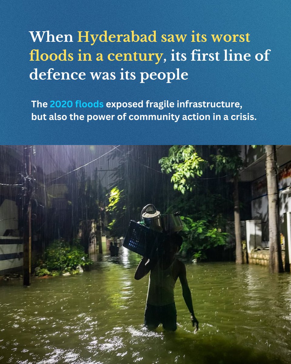 indiawater's tweet photo. When Hyderabad witnessed its worst October 2020 floods in over a century, it wasn't just rescue teams that responded first.
🔗This story is produced as part of the India Water Portal Regional Story Fellowship 2025Read the full story, read here: https://t.co/42KRqLlmxe https://t.co/7MYiT4hfYh