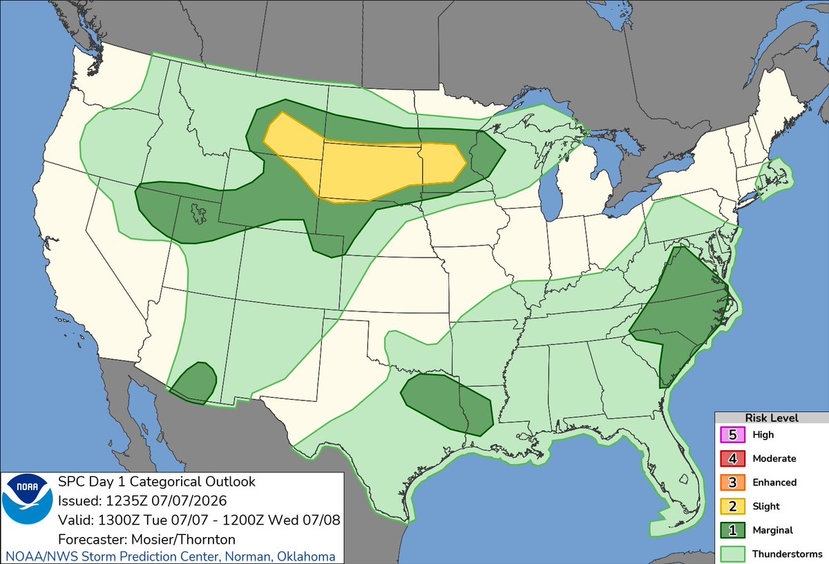 7:37am CDT #SPC Day1 Outlook Slight Risk: from the northern High Plains ...