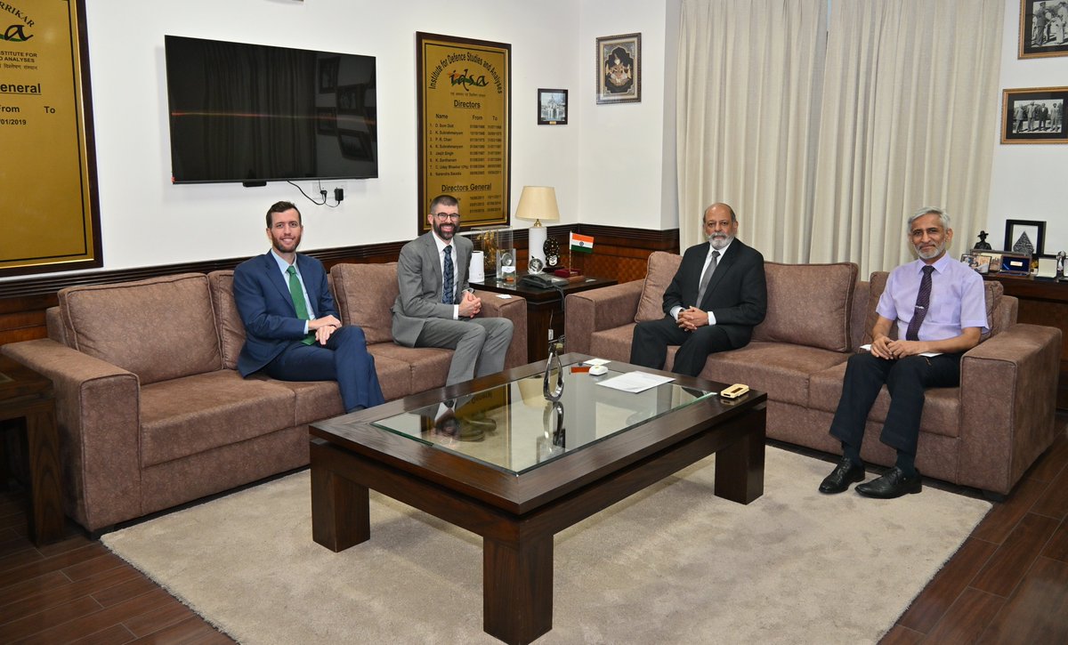 IDSAIndia's tweet photo. Mr Aaron Cope, Political Minister-Counsellor and Mr Kyle Howard, Political Officer, @USAndIndia called on DG @SujanChinoy @IDSAIndia for an exchange of views. https://t.co/1244hUmHVU