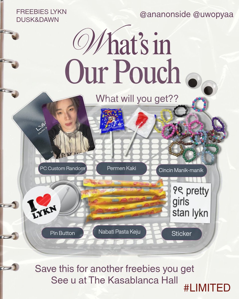 ananonside's tweet photo. 🐺 LYKN DUSK &amp; DAWN in Jakarta 🐺 Freebies by @ananonside &amp; @uwopyaa

🗓️ July 11th, 2026 LIMITED SET
📍The Hall Kasablanka 

find us and say hi to us with one of them carrying a chimmy bag to claim freebies, see u guys!!

#LYKNDuskAndDawnxJakarta
#LYKN https://t.co/EL81jRaiur