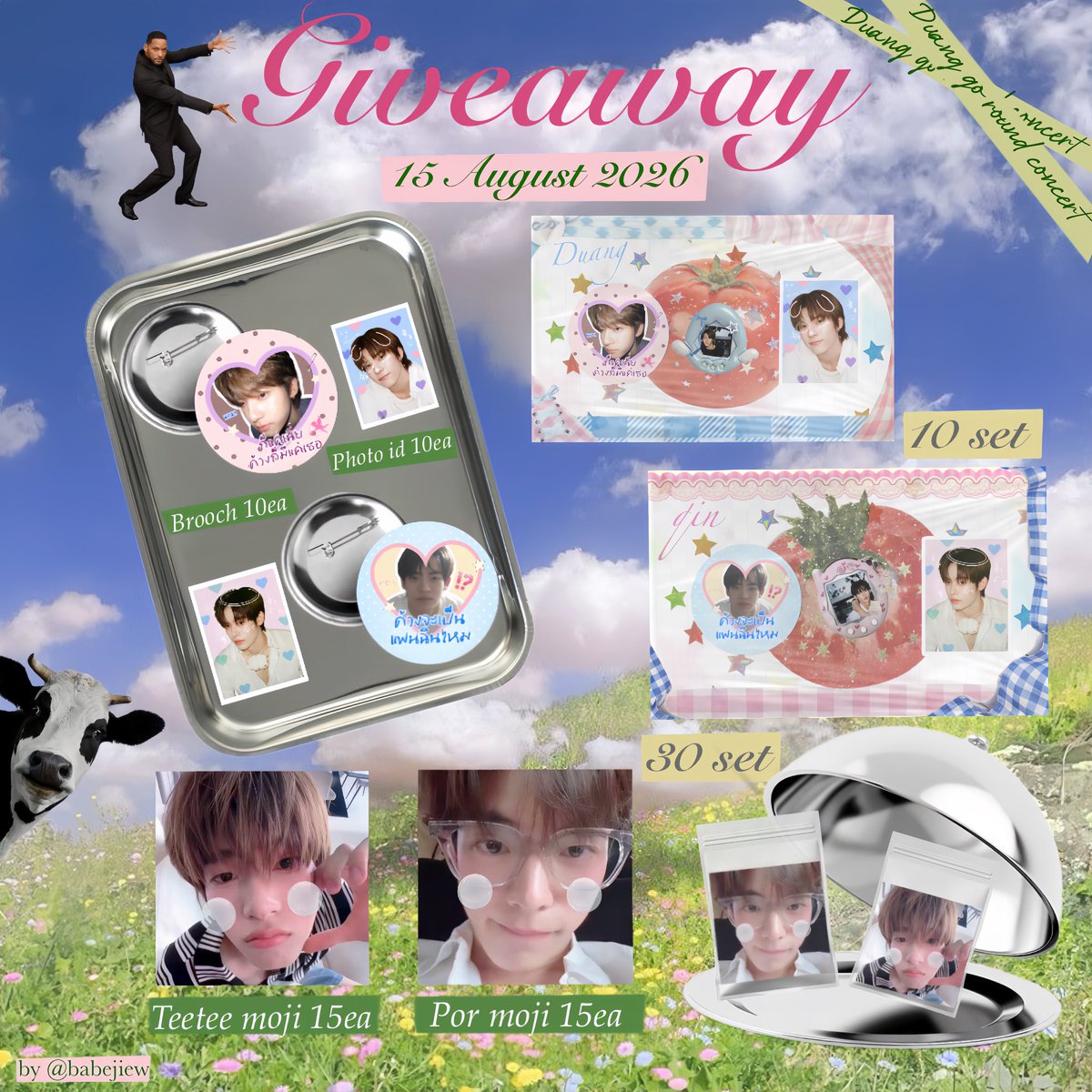 babejiew's tweet photo. 🌬️ giveaway . ..𓂃 ࣪ ִֶָ🪽་༘࿐

🤲🏼 pls rt &amp; show this tweet 🐰‹𝟹

♡ Brooch &amp; photo id 10 set (🐶🐻‍❄️)
♡ teepor moji 30 set ( 1 per / 1 ea ) ☝🏼

date : 15 Aug 2026
time : tba
📍: lmpact arena 

#DuangGoRoundConcert
#เจอด้วงที่อิมแพคนะเธอ https://t.co/ilqjQzbQXV