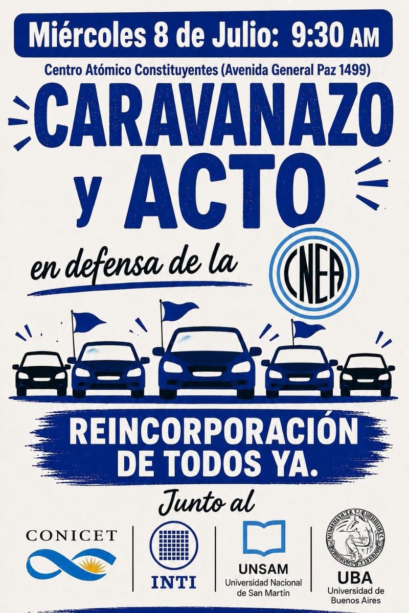 Red__Accion's tweet photo. Caravana y acto contra los despidos masivos y el vaciamiento de la CNEA

Será este miércoles 8 a las 9.30, con acto en el Centro Atómico Constituyentes (Av. Gral. Paz 1499, #CABA), tras los 61 despidos masivos en todo el país y la represión de Gendarmería. https://t.co/nVSqqh9SOg https://t.co/jDP39lbiNe