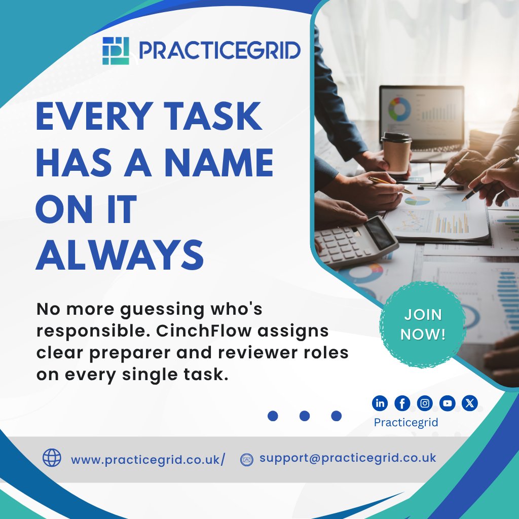 PracticeGridUK's tweet photo. Every task has clear ownership with CinchFlow.
Assign preparer and reviewer roles, reduce confusion, and keep your accounting workflow moving.
π― Book a free demo:
https://t.co/Q6A0Zj2MpV
https://t.co/0gtq0DkBnX
#AccountingSoftware #WorkflowAutomation https://t.co/NQfYXc0psj