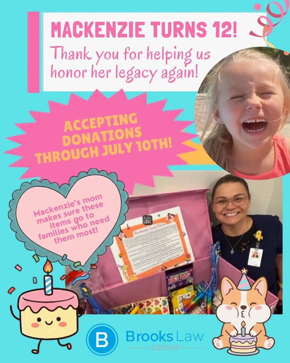 BrooksLawGroup's tweet photo. LAST WEEK to donate! ⏰

Help Brooks Law Group honor Mackenzie Orth by supporting families at Tampa’s Ronald McDonald House &amp; Tampa General’s Pediatric Unit.

🩷 Art supplies, toys, toiletries &amp; snacks needed
📍 Winter Haven Office (Bldg 123)
📅 Deadline: Friday, 11am

#GiveBack https://t.co/1KmGCLs1Fb