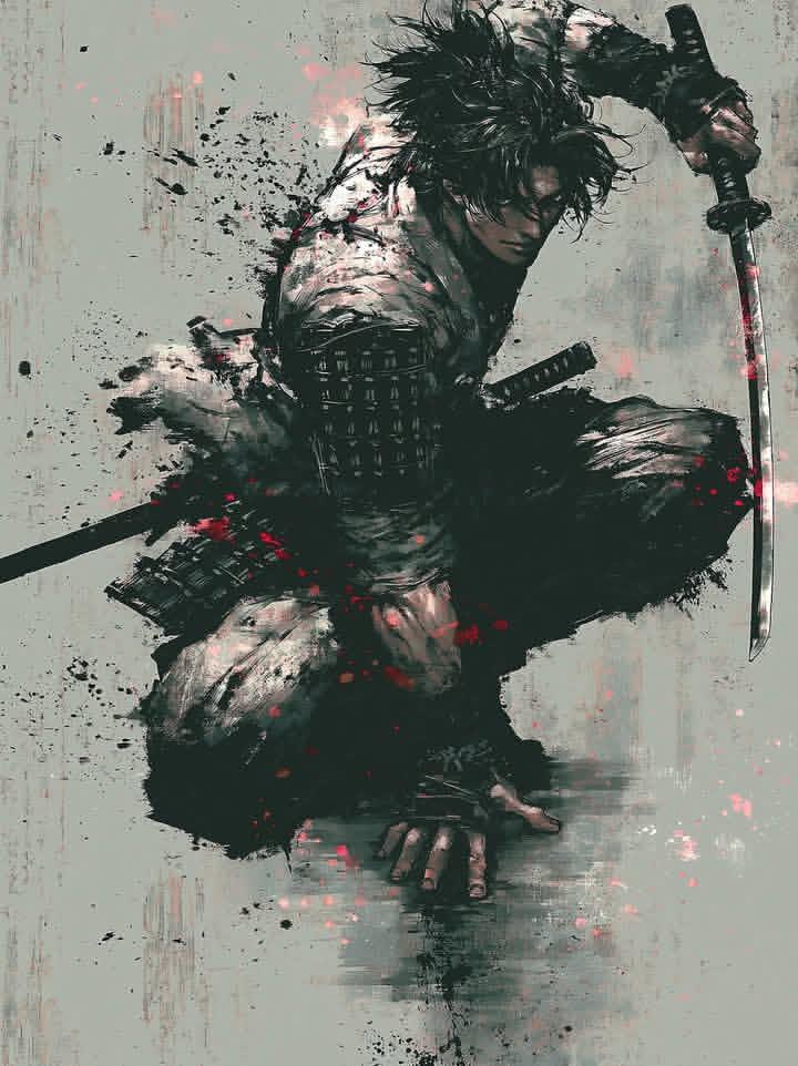 Samurai Ink Wash Manga Art
