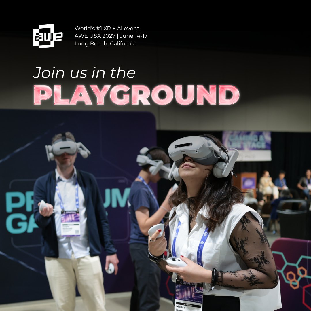 ARealityEvent's tweet photo. Applications are open for the AWE USA 2027 Playground
If you have an interactive creation, premiere, or experience to put in front of the global XR community, we want to see it. Join us in Long Beach, CA, from June 14 to 17, 2027.

Apply here: https://t.co/Jds9mZelNL 

#AWE2027 https://t.co/Vpt3ffTdAX