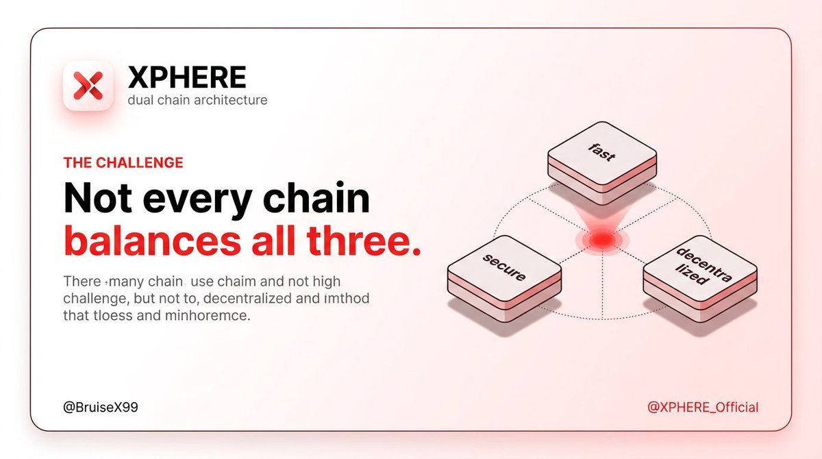 BruiseX99's tweet photo. A blockchain can be fast. 

It can be secure. 

It can be decentralized. 

Balancing all three without sacrificing one for another has remained one of blockchain's biggest engineering challenges.

@Xphere_official approached that challenge by redesigning how its Mainnet operates. 

Its starting point was simple: not every responsibility has to belong to the same chain.

Here's how. 🧵