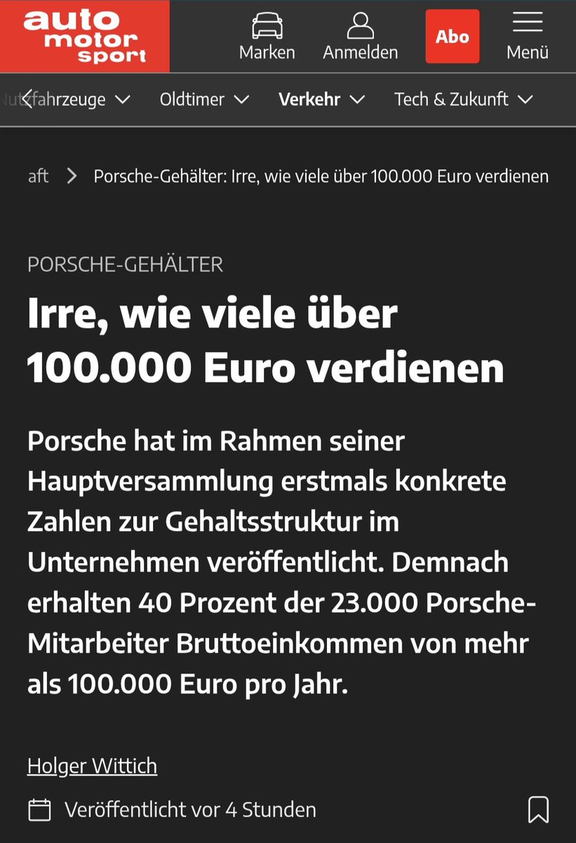 Der_Boersianer's tweet photo. Was genau ist daran jetzt irre, dass bei einem der begehrtesten Arbeitgeber in einer der besten deutschen Regionen ca. 40% der Belegschaft (all in!) über 100.000€ im Jahr verdienen?
Ist Auto Motor Sport jetzt auch schon völlig verblödet? https://t.co/vZwIZ16Tl5
