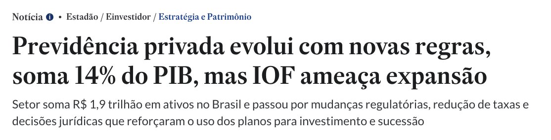 opapoeconomico's tweet photo. Previdência privada soma R$ 1,9 trilhão no Brasil, 14% do PIB. O setor se modernizou: taxas caíram de 6% pra menos de 2%, regulação permitiu até 10% em ativos no exterior, e agora dá pra escolher o regime tributário na hora do resgate.

Mas o IOF sobre aportes acima de R$ 600 mil no VGBL travou tudo. Captação bruta caiu 8,3% no ano.

O investidor que usava previdência como instrumento de sucessão parou de fazer aportes grandes. Resultado: o dinheiro não saiu do sistema (ninguém quer pagar IOF pra voltar), mas também não entra mais.