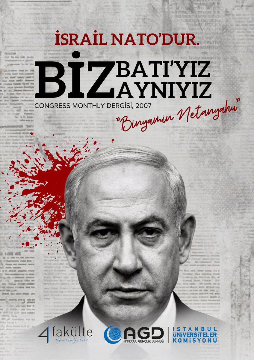 4fakulte's tweet photo. “İsrail NATO’dur.

Biz Batıyız. Biz aynıyız.”

— Binyamin Netanyahu https://t.co/m4MCHxly2A