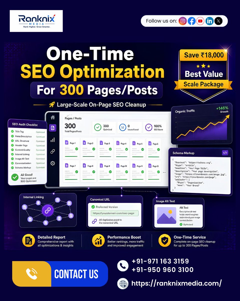 ranknixmedia's tweet photo. Optimize up to 300 website pages or blog posts with our one-time on-page SEO package, including meta tags, canonical URLs, image alt text, internal linking, schema markup, implementation sheet, and a final report
https://t.co/BtzA8HHl7z
..
https://t.co/5Dughy5RxB
#RanknixMedia https://t.co/fZK5zFHOBk