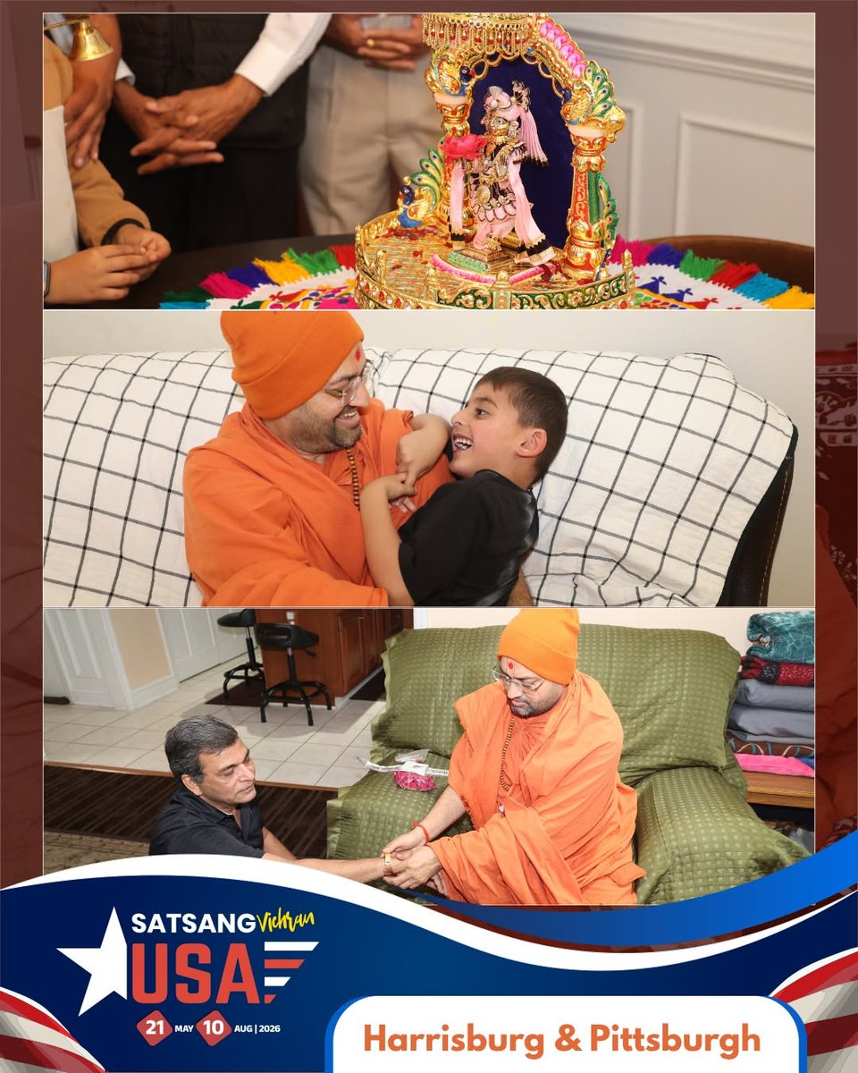 kashtbhanjandev's tweet photo. Harrisburg &amp; Pittsburgh | USA | Sabha | 22-May-2026 | Hariprakash Swami
પરમ પૂજ્ય શ્રી હરિપ્રકાશદાસજી સ્વામી, હાલમાં અમેરિકા સત્સંગ વિચરણ પર છે. આ યાત્રા દરમિયાન, તેઓ ત્યાં વસતા હરિભક્તોનો અપાર પ્રેમ અને ભાવ સ્વીકારી રહ્યા છે.
#padharamni #sabha #swaminarayan #hariprakashswami https://t.co/ALgPscEg7z