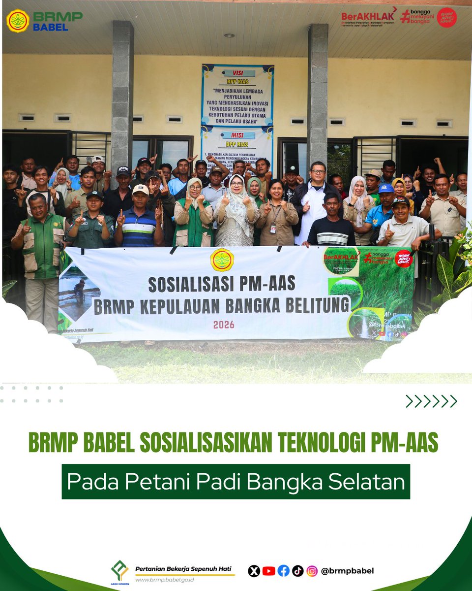 brmpbabel's tweet photo. Bangka Selatan, 7 Juli 2026 – Balai Besar Penerapan Modernisasi Pertanian Kepulauan Bangka Belitung menggelar Sosialisasi Pertanian Modern – Advanced Agriculture System (PM-AAS) di Balai Penyuluhan Pertanian (BPP) Rias, Kecamatan Toboali, Kabupaten Bangka Selatan, Selasa (7/7). https://t.co/vOnzcBckXL