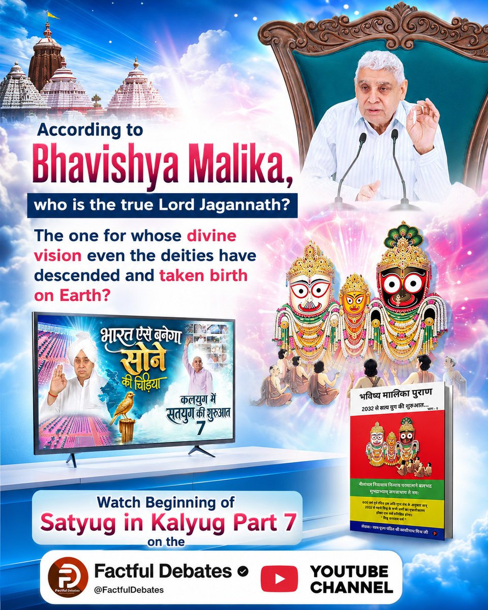 GabbuParmar's tweet photo. #IndiaWillBecomeTheGoldenBird
According to Bhavishya Malika, who is the true Lord Jagannath?

The one for whose divine vision even the deities have descended and taken birth on Earth?
Factful Debates YtChannel
⤵️
https://t.co/d1ftw1etNM https://t.co/f7E8cXXp82