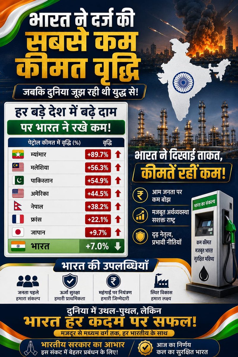 RealShivanshSay's tweet photo. थोड़ा Crudeonomics भी पढ़ लीजिए, अखिलेश जी।

आज अंतरराष्ट्रीय बाज़ार में क्रूड ऑयल की कीमत देखकर यह मान लेना कि पेट्रोल-डीज़ल तुरंत उसी हिसाब से बिकने लगेंगे, अर्थशास्त्र नहीं, भ्रम है।

तेल कंपनियाँ पहले से खरीदे गए क्रूड को रिफाइन करती हैं। उनके पास लगभग 60 दिनों का स्टॉक रहता है। इसलिए कीमतों का प्रभाव भी चरणबद्ध तरीके से आता है।

अधूरी जानकारी से राजनीति तो हो सकती है, लेकिन अर्थव्यवस्था नहीं समझी जा सकती।