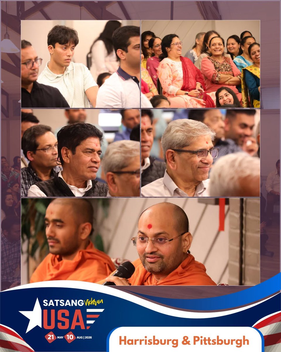 kashtbhanjandev's tweet photo. Harrisburg &amp; Pittsburgh | USA | Sabha | 22-May-2026 | Hariprakash Swami
પરમ પૂજ્ય શ્રી હરિપ્રકાશદાસજી સ્વામી, હાલમાં અમેરિકા સત્સંગ વિચરણ પર છે. આ યાત્રા દરમિયાન, તેઓ ત્યાં વસતા હરિભક્તોનો અપાર પ્રેમ અને ભાવ સ્વીકારી રહ્યા છે.
#padharamni #sabha #swaminarayan #hariprakashswami https://t.co/od0WnKHWOi
