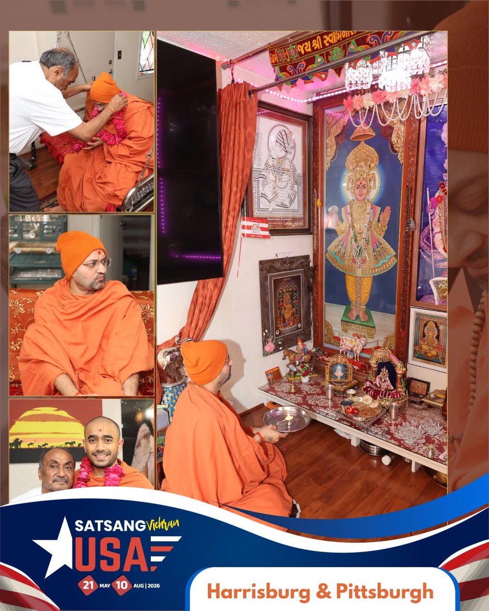 kashtbhanjandev's tweet photo. Harrisburg &amp; Pittsburgh | USA | Sabha | 22-May-2026 | Hariprakash Swami
પરમ પૂજ્ય શ્રી હરિપ્રકાશદાસજી સ્વામી, હાલમાં અમેરિકા સત્સંગ વિચરણ પર છે. આ યાત્રા દરમિયાન, તેઓ ત્યાં વસતા હરિભક્તોનો અપાર પ્રેમ અને ભાવ સ્વીકારી રહ્યા છે.
#padharamni #sabha #swaminarayan #hariprakashswami https://t.co/od0WnKHWOi