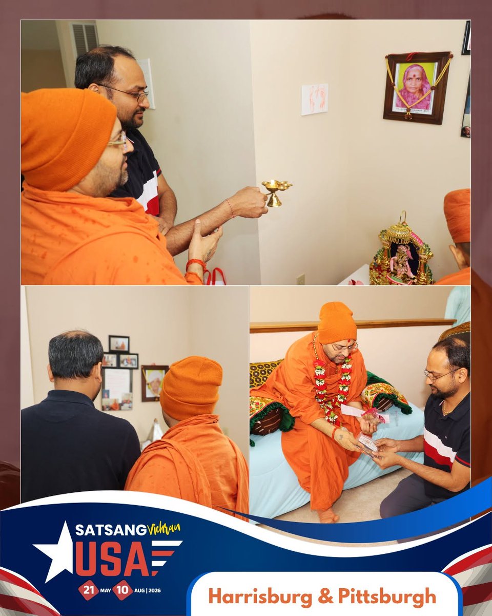 kashtbhanjandev's tweet photo. Harrisburg &amp; Pittsburgh | USA | Sabha | 22-May-2026 | Hariprakash Swami
પરમ પૂજ્ય શ્રી હરિપ્રકાશદાસજી સ્વામી, હાલમાં અમેરિકા સત્સંગ વિચરણ પર છે. આ યાત્રા દરમિયાન, તેઓ ત્યાં વસતા હરિભક્તોનો અપાર પ્રેમ અને ભાવ સ્વીકારી રહ્યા છે.
#padharamni #sabha #swaminarayan #hariprakashswami https://t.co/od0WnKHWOi