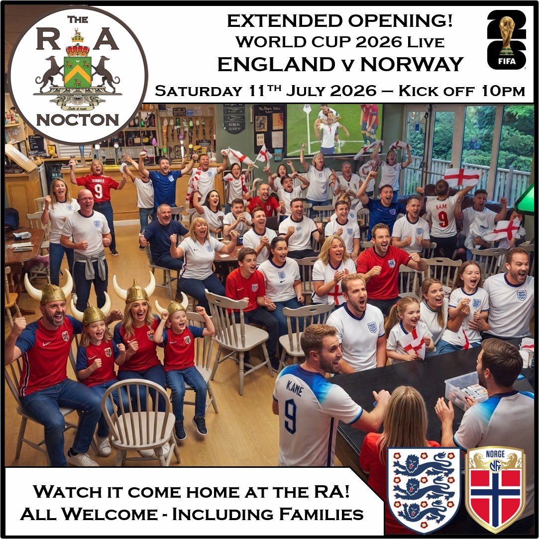 RANocton's tweet photo. The RA is opening with extended hours on Sat 11 July for the World Cup quarter final match England 🏴󠁧󠁢󠁥󠁮󠁧󠁿 vs Norway 🇳🇴 which will be live screened. All welcome, including families to watch the drama unfold! https://t.co/76bB0Zwuix