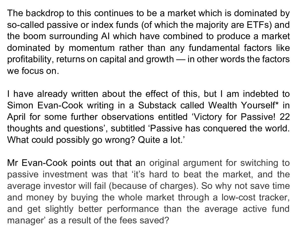 moneyandmore72's tweet photo. New Fundsmith Equity Fund semi-annual Letter out.  H/T @long_equity. Have a read and share your views!  It starts off talking about passive/index funds, which isn't a great approach IMO, i.e. blame poor performance on index funds! https://t.co/IslCJ424cu https://t.co/eqLaYO2Hod
