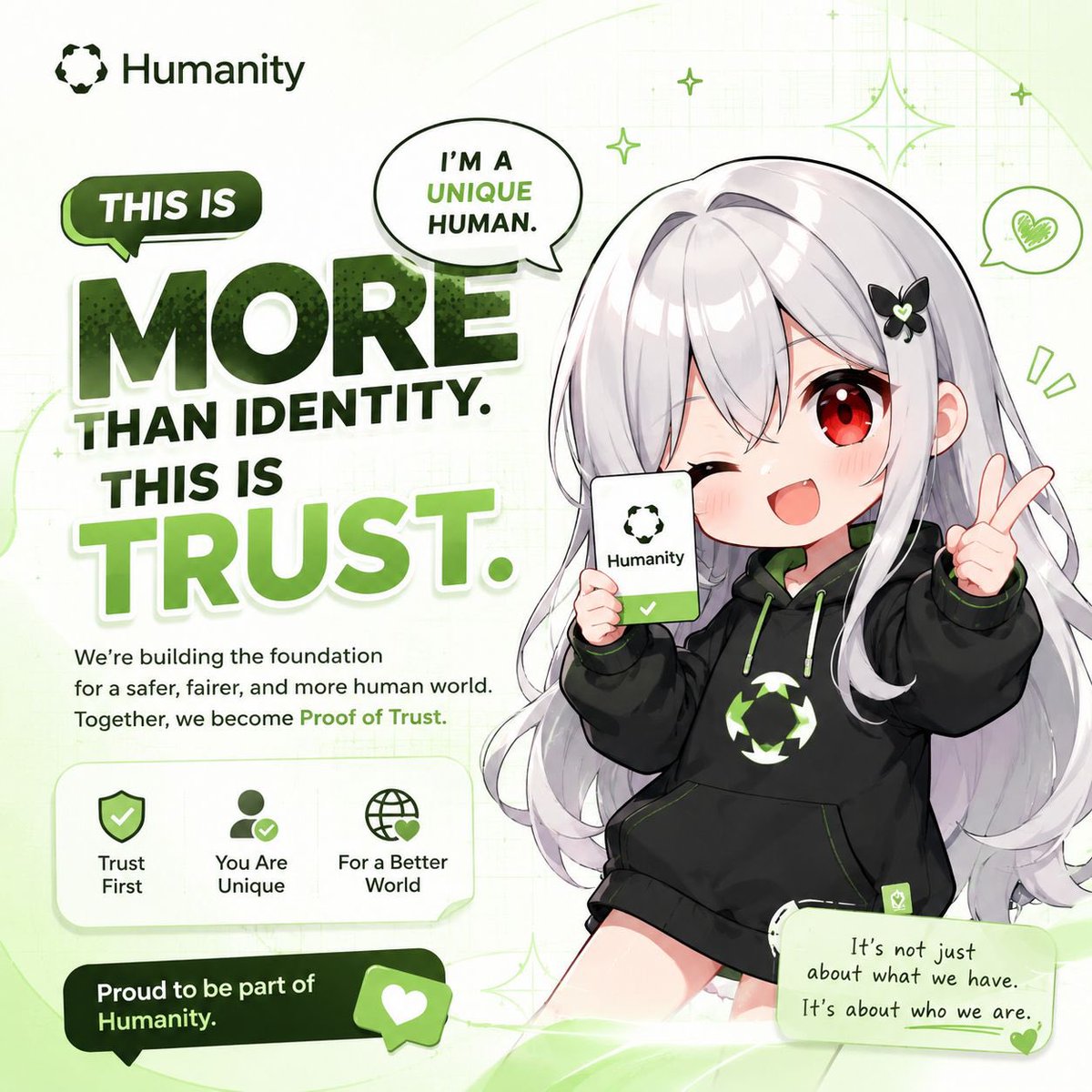 queengestella's tweet photo. Every unique human deserves trusted digital identity.
Privacy first. Trust by proof. Together we’re building a safer internet. 🌱

Proud to be part of Humanity. 💚

@Humanityprot 
#Humanity #ProofOfTrust #ProofOfHumanity #Community #FutureOfIdentity https://t.co/DTLiDGUNmP