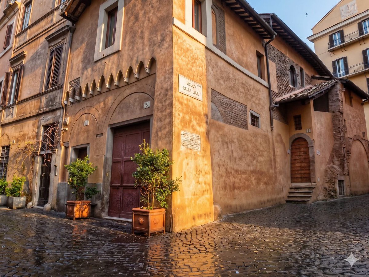 TrastevereRM's tweet photo. Buoongiorno e buon martedì da vicolo della Luce con lo splendido palazzetto medievale sopravvissuto alla Lungaretta, ritratto anche in un celebre acquarello di Ettore Roesler Franz😎❤ https://t.co/7fdQikBM1B
