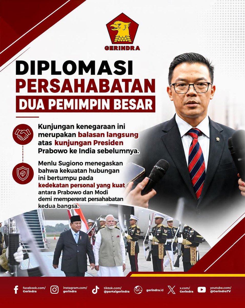 Gerindra's tweet photo. Partai Gerindra menegaskan bahwa kedekatan nyata kedua pemimpin berhasil mengunci 8 kesepakatan strategis di sektor vital, mulai dari kemandirian kesehatan, akselerasi teknologi, hingga restorasi budaya Candi Prambanan. https://t.co/eCxI5pCJk0