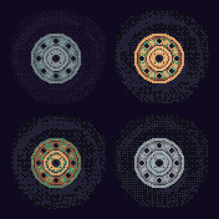 Chronosmitor's tweet photo. I was messing around with pixel art wheel and distortion, which begs the question: how much dither is too much dither?
#retroart #gameart https://t.co/OZbNbwbRYe