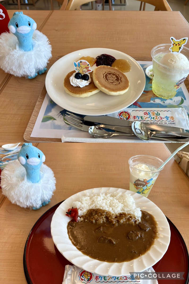 krmpocha's tweet photo. 本日開港した、のと里山ポケモン・ウィズ・ユー空港へ行ってきました！
第一便で到着したらパイロットピカチュウ(と大勢の報道陣の方々😂)が迎えてくれました🥰

とにかくポケモンだらけで隅から隅までワクワクする空港✈️
能登牛カレーおいしかった〜🤤
能登のお土産もたくさん購入しました💕 https://t.co/MjCaIXf64P