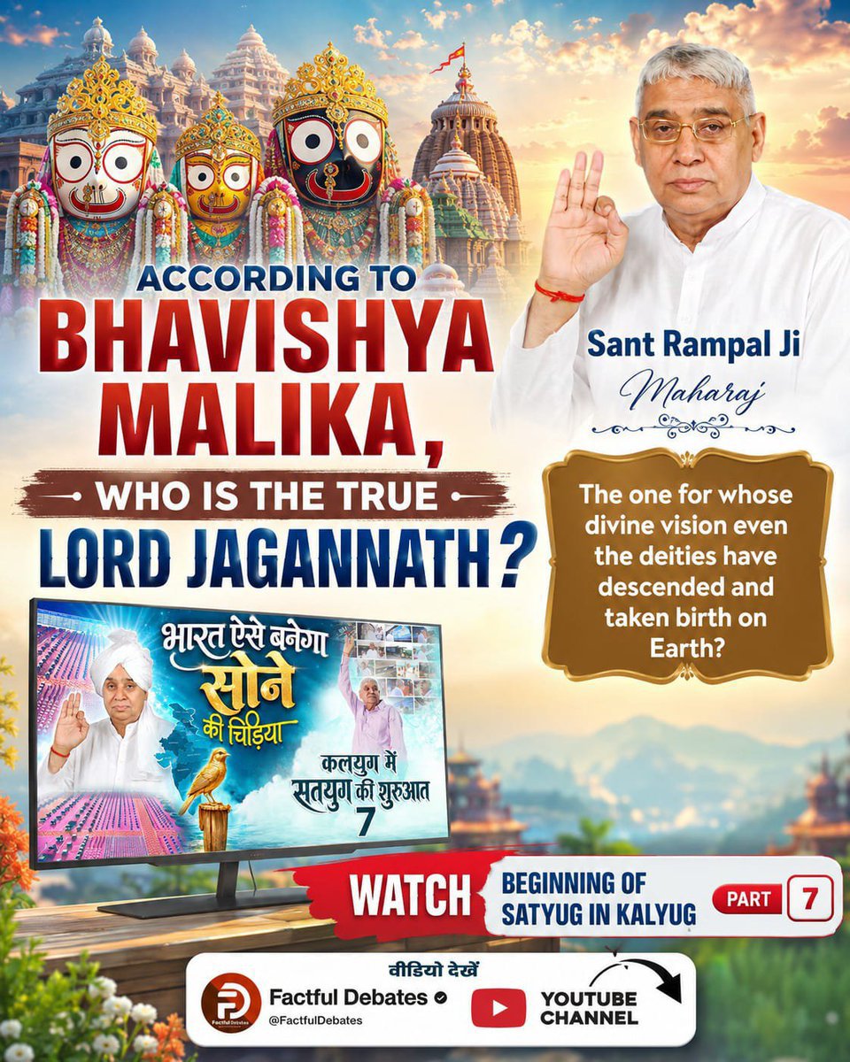 Mohan13520563's tweet photo. #IndiaWillBecomeTheGoldenBird 
ACCORDING 
BHAVISHYA MALIKA,
WHO IS THE TRUE 
LORD JAGANNATH?
The one for whose divine vision even the deities have descended and taken birth on Earth?
Watch "Beginning of Satyug in Kalyug Part 7"
Factful Debates YtChannel https://t.co/XVYLplbmk8