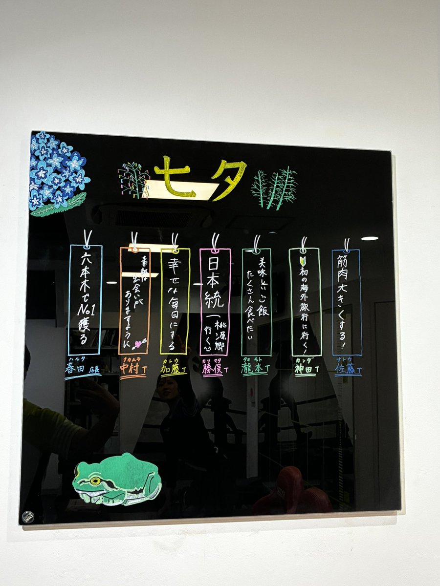 Drstretch6pon's tweet photo. お疲れ様です！
本日は七夕ということで六本木店スタッフのそれぞれの願いを皆様に共有したいと思います。

この絵と字は神田トレーナーが描いてくれました！まじ天才ですよね、、

気になる願いもありますが詳細が気になる方は本人に聞いて見てください😊 https://t.co/4Z0hb3DMB9
