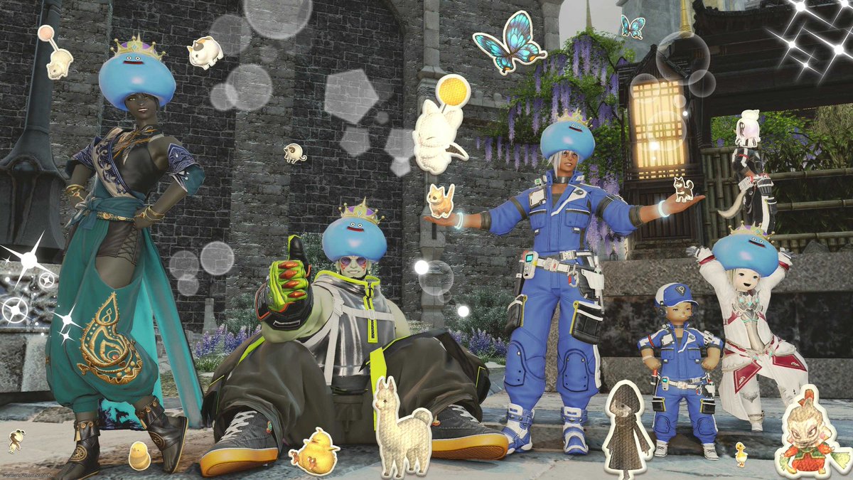 comradeFFXIV's tweet photo. 今日はお揃い王冠でパシャリ📸
FCハウス前で、おそろいコーデのスクショ✨
キングスライムの王冠をかぶって、みんなでわいわい撮影しました😊
こういう何気ない時間もFF14の楽しさですね!
#FF14 #FFXIV #FCメンバー募集 #ElementalDC #Typhon #comrade_in_arms https://t.co/05VX8SbKlj