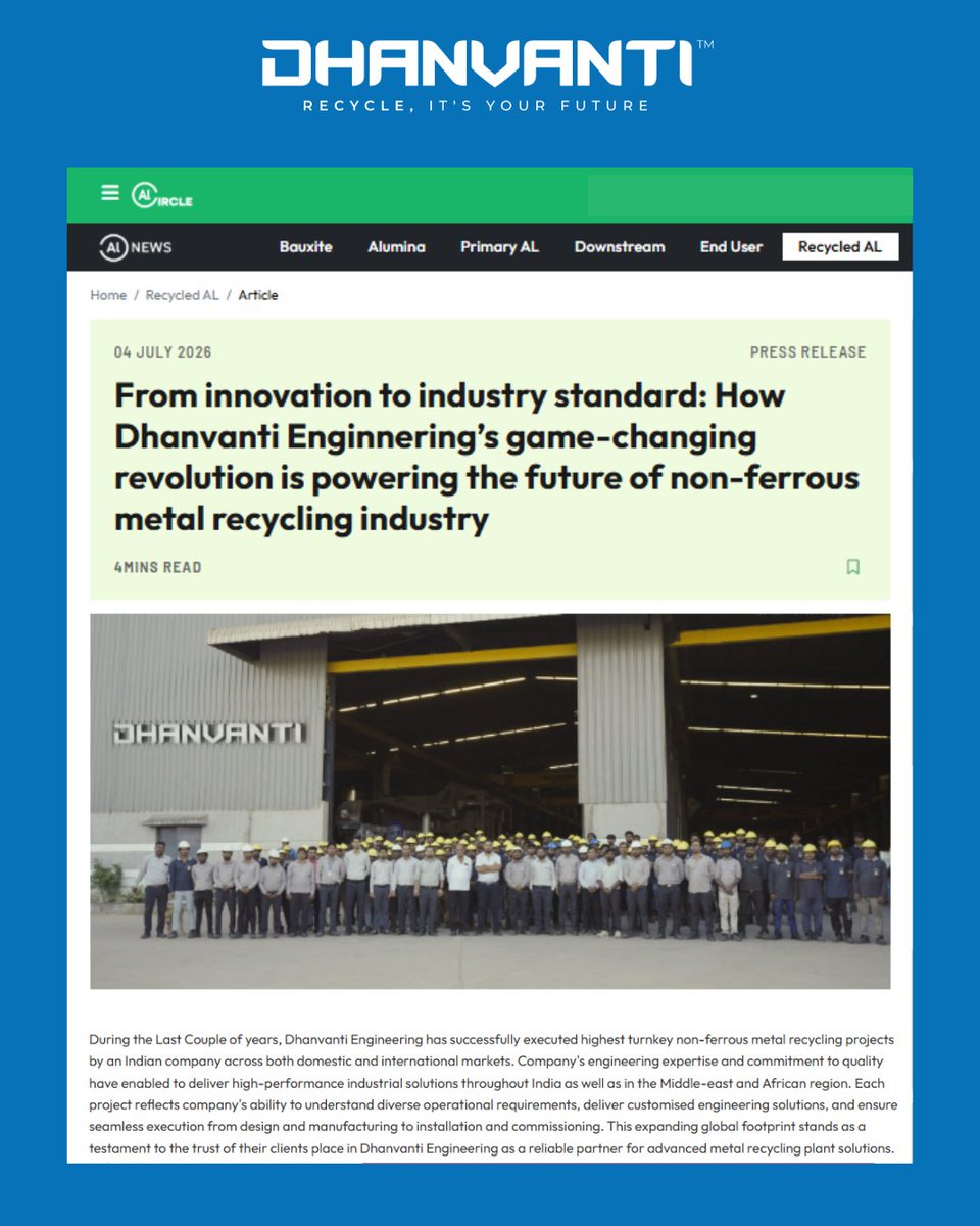 dhanvanti_eng's tweet photo. We're proud to be featured by #ALCircle, one of the world's leading platforms for the #aluminium and non-ferrous metals industry.

🔗 Read the full article through the link
https://t.co/dyIonWKl5d https://t.co/dDYchAPpLw
