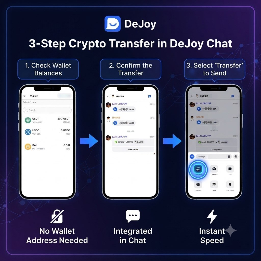 littleboyy_1's tweet photo. What's the easiest and fastest way you transfer your crypto to friends? 🤔

To me, through DeJoy just in your chat with your friend, no wallet address required.

Easy as:

Click the + icon beside the keyboard

Transfer 💸

Done ✅

That's it. That's the whole move 🤭

No copy-pasting addresses, no switching apps, no "bro did you send it?" texts.

Just you, your friend, and your chat doing double duty as your bank.

DeJoy really said; why should paying your friend be harder than texting them

What are you waiting for join me on Dejoy let's experience the difference together, get the Dejoy on your play store or app store and join the community through this link👇

https://t.co/uDfxsqRx4j