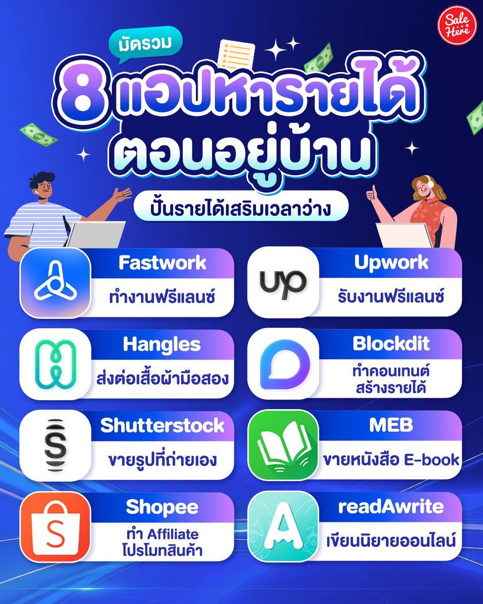 salehere1's tweet photo. 📣 ใครกำลังหารายได้เสริมมาทางนี้! มัดรวม 8 แอปหารายได้ตอนอยู่บ้าน 🏡 มีทั้งแอปรับงานฟรีแลนซ์ งานรีวิว หรือใครเป็นสายเขียนก็ลองมาส่องกันได้เลย 🔍  ใครเคยลองใช้แอปไหนแล้วปัง แวะมาคอมเมนต์รีวิวใต้โพสต์นี้ได้นะ 📌

#SaleHere #เซลเฮียร์ https://t.co/ubD1kFs9Nf