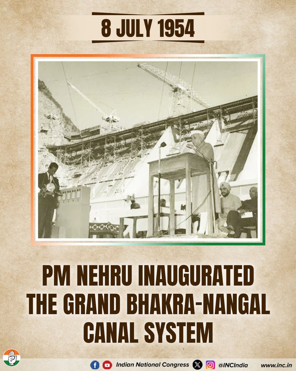 INCIndia's tweet photo. On the anniversary of the inauguration of the Grand Bhakra-Nangal Canal System, we remember a landmark in India's nation-building journey. Its enduring legacy continues to strengthen irrigation, agriculture, and rural development across generations https://t.co/yPp6GyBScc
