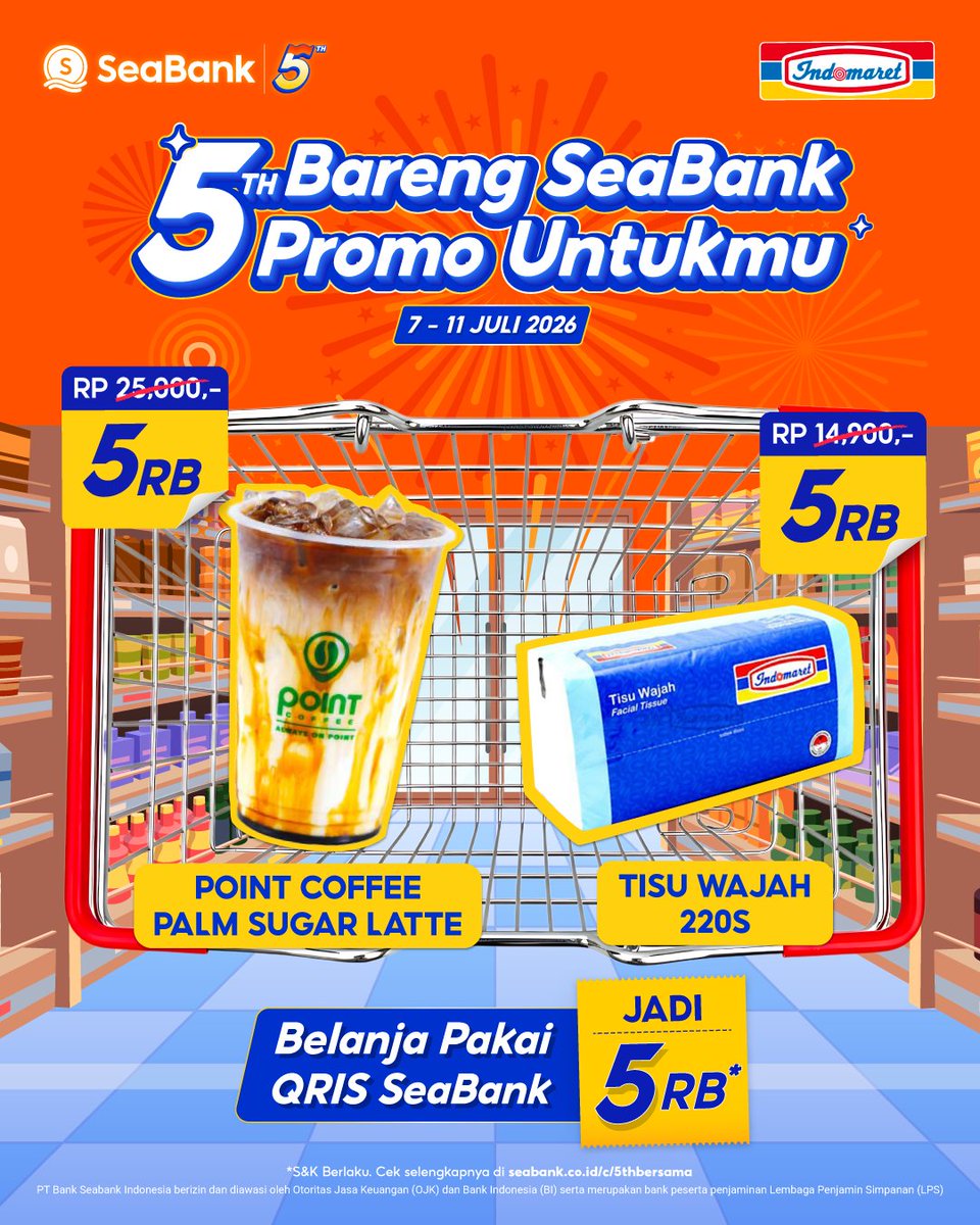 Zeinalah88's tweet photo. Promo Indomaret bareng SeaBank bikin ngiler Palm Sugar Latte cuma 5ribu terus tissue wajah cuma 5ribu juga berlaku 7-11 Juli 2026 lumayan banget buat sekalian belanja #SEABANK5THBERSAMA https://t.co/xm6WEU9DqF