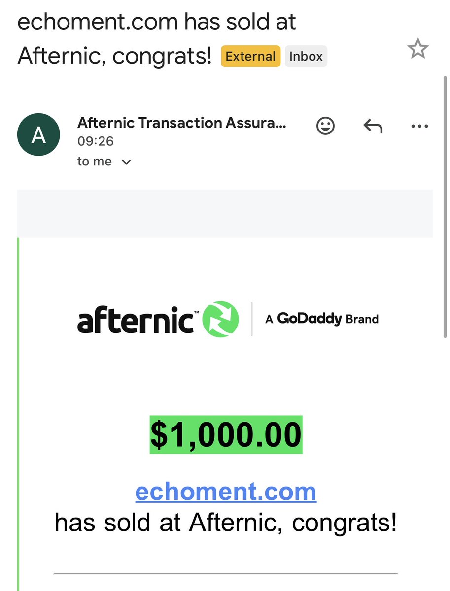 Nameify's tweet photo. 🎉🥳 Congratulations to the new owner of https://t.co/kr5nmrQoQ4! 🚀✨Another premium domain has found its perfect home.💰 Sold for $1,000 USD
⚡ Securely sold via Afternic's Fast Transfer NetworkSearching for your next premium domain?At Nameify, we help startups, founders and investors discover memorable, brandable domain names through trusted marketplaces including Afternic, GoDaddy, Atom, Sedo and Spaceship.🌐 https://t.co/axhX3qMmRd#Nameify #Echoment #DomainSold #DomainSale #PremiumDomains #BrandableDomains #Startup #Entrepreneur #Business #Branding #Afternic #GoDaddy #DomainInvestor #DigitalAssets 🚀🌍💙