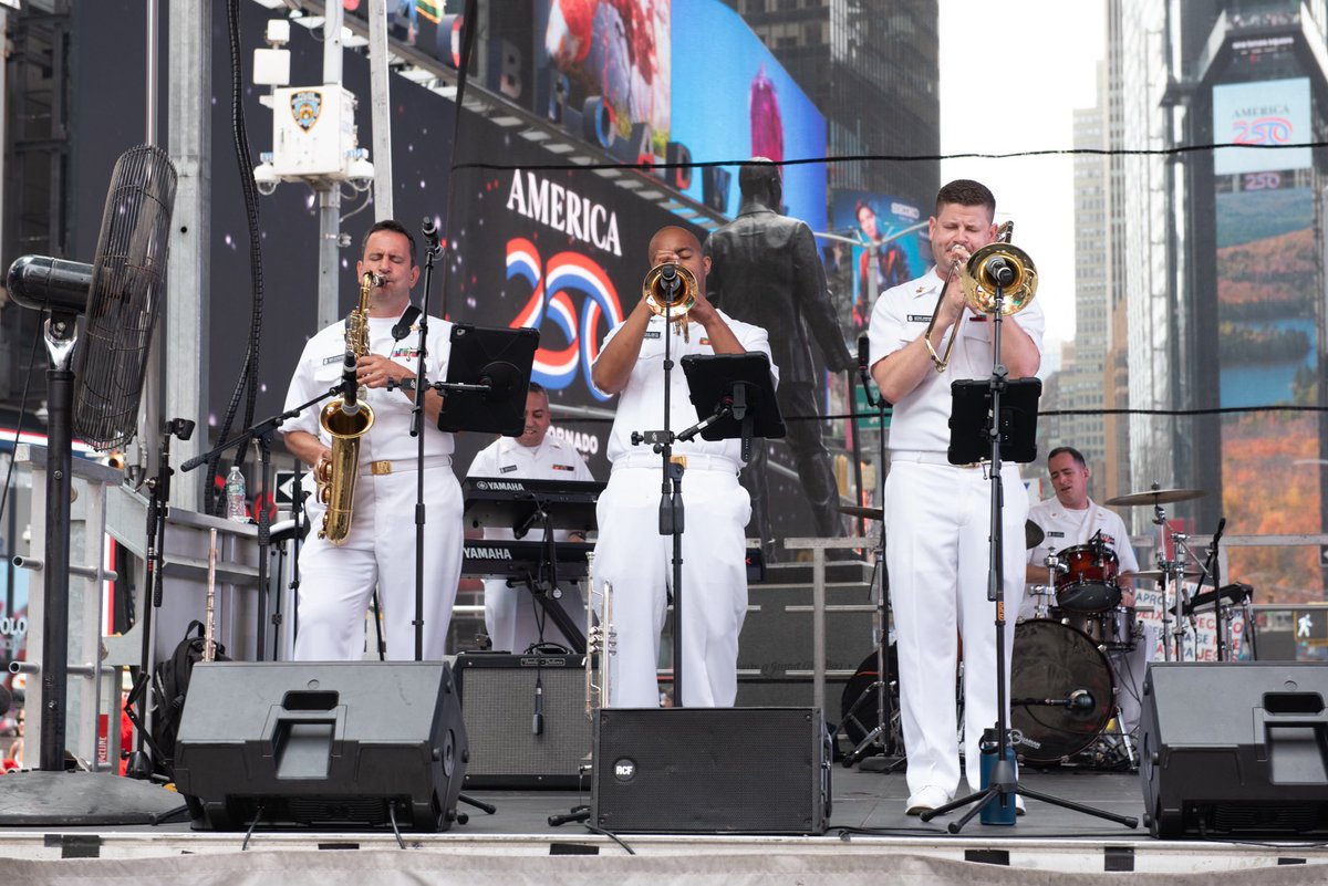 usnavyband's tweet photo. The U.S. Navy Band Cruisers performed in New York City’s Times Square on July 5, 2026 as part of the International Naval Review. 

#USNavy #INR250 #America250 #NYC https://t.co/dJ28SxGkva