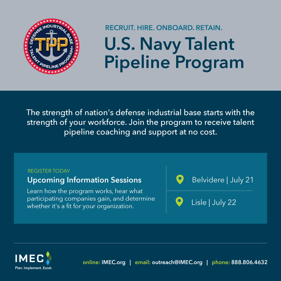 IMECillinois's tweet photo. The U.S. Navy Talent Pipeline Program (TPP) will help you build stronger workforce pipelines and improve long-term talent strategies. Register for an upcoming info session to learn more.
#IllinoisManufacturing #TalentPipeline #DefenseIndustry #WorkforceStrategy #IMEC #USNavy https://t.co/XgtU31dF8S