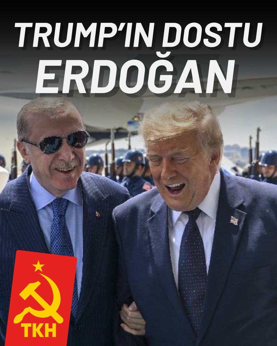 komunisthareket's tweet photo. TRUMP'IN DOSTU ERDOĞAN!

Gazze’de onbinlercesi çocuk, 70 bin Filistinliyi öldüren Netanyahu’nun dostu ve İran’da bir okula bu ittifakın attığı füzelerle öldürülen 168 kız çocuğunun katili Trump’la verilen bu samimi poz bağımsız bir Cumhuriyet olarak kurulan ülkemiz adına yüz karasıdır! 

Emperyalist ve haydut devlet ABD’nin başkanı Trump’la bu samimiyet ne diplomasinin ne de protokol kurallarının zorunlu gereğidir.

Erdoğan bu pozdan çekinmek ve rahatsız olmak bir yana mutlu görünmektedir. Bu mutluluk tablosu Erdoğan’ın duruşunu ve çizgisini açıkça göstermektedir.