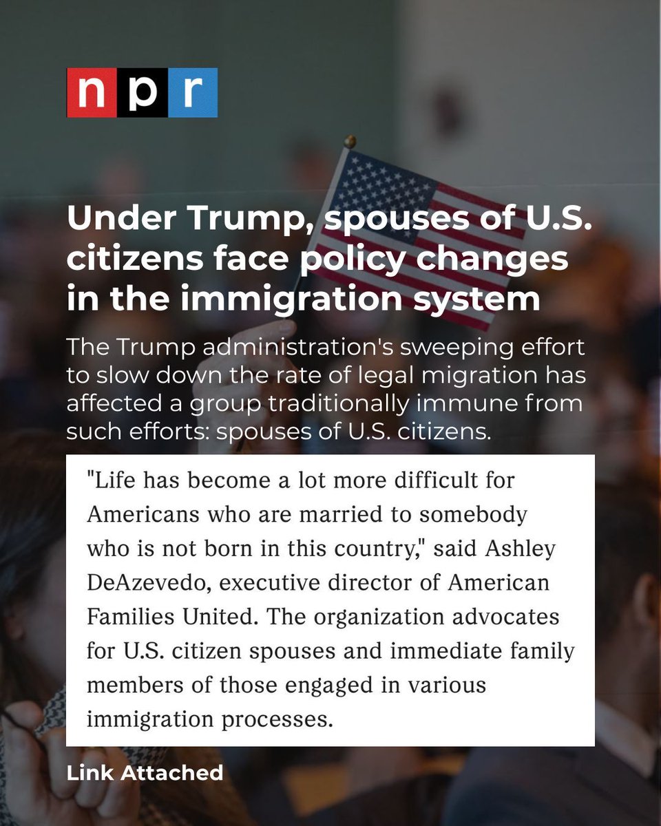 afuashley's tweet photo. The Trump administration's sweeping effort to slow down the rate of legal migration has affected a group traditionally immune from such efforts: spouses of U.S. citizens.

Link: https://t.co/VbxavF8EDC https://t.co/GAwihm4xgx