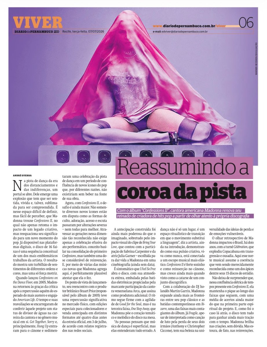 aguerraal's tweet photo. Madonna brilha na criação, mas explode na reinvenção. Ela expande o conceito do disco de 2005, ritualiza tudo (sem perder o ritmo) e reivindica o reinado da pista. Dá pra sentir emergindo do chão.

CONFESSIONS II, no Viver de hoje. https://t.co/eAWOLb6cFQ
