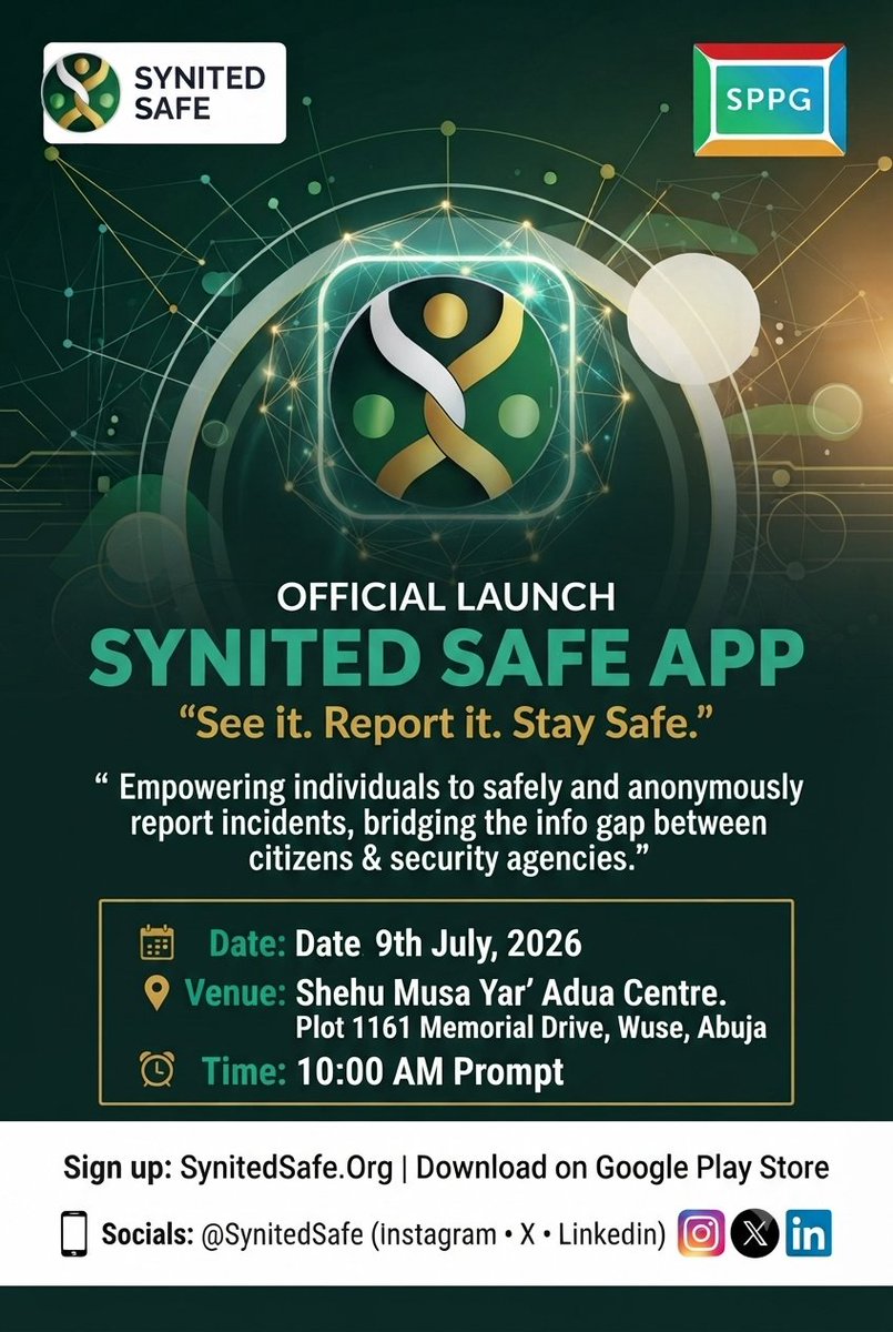 SynitedSafe's tweet photo. Join us at the Official Launch of the #SynitedSafe App

See how technology is empowering citizens to safely &amp; anonymously report incidents while strengthening collaboration with security agencies.

✨ Keynote Session 📱 Live App Demo 🎤 Interactive Q&amp;A 🤝 Networking &amp; Engagement https://t.co/lcUhuvHUrI