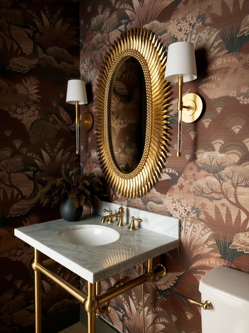 PhillipJeffries's tweet photo. Designer Cyndi Hopkins Design packed this powder room with personality, featuring our Fable wallcovering that transports you to a mystical garden landscape where majestic birds rest among lush botanicals. Discover the collection and order a sample via the link: https://t.co/0KDtTSAzHQ